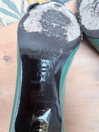 Vintage 1990s Dolce & Gabbana Green Leather Buckle Kitten Heels