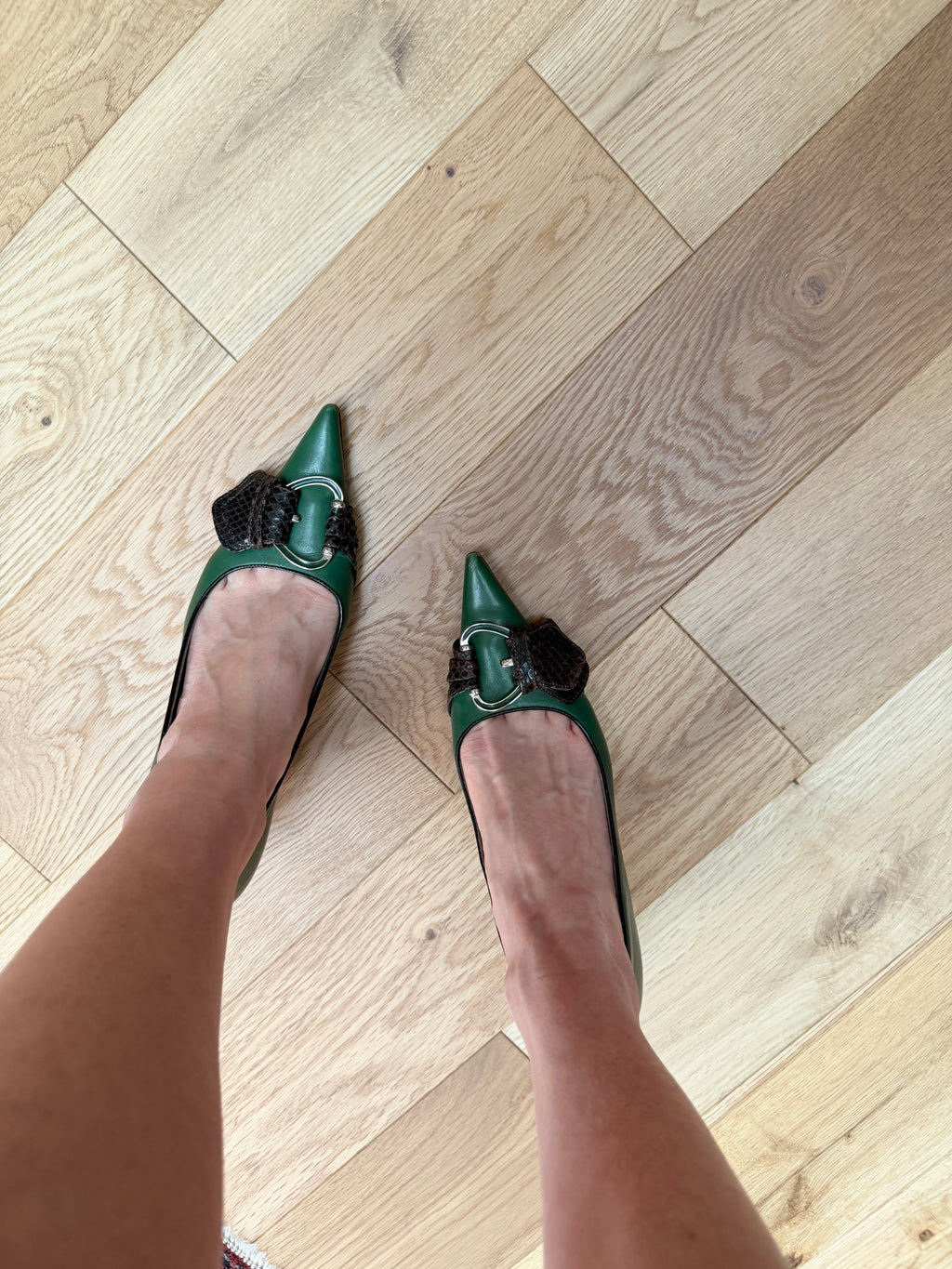 Rare Vintage 1990s Dolce & Gabbana Green Leather Kitten Heels