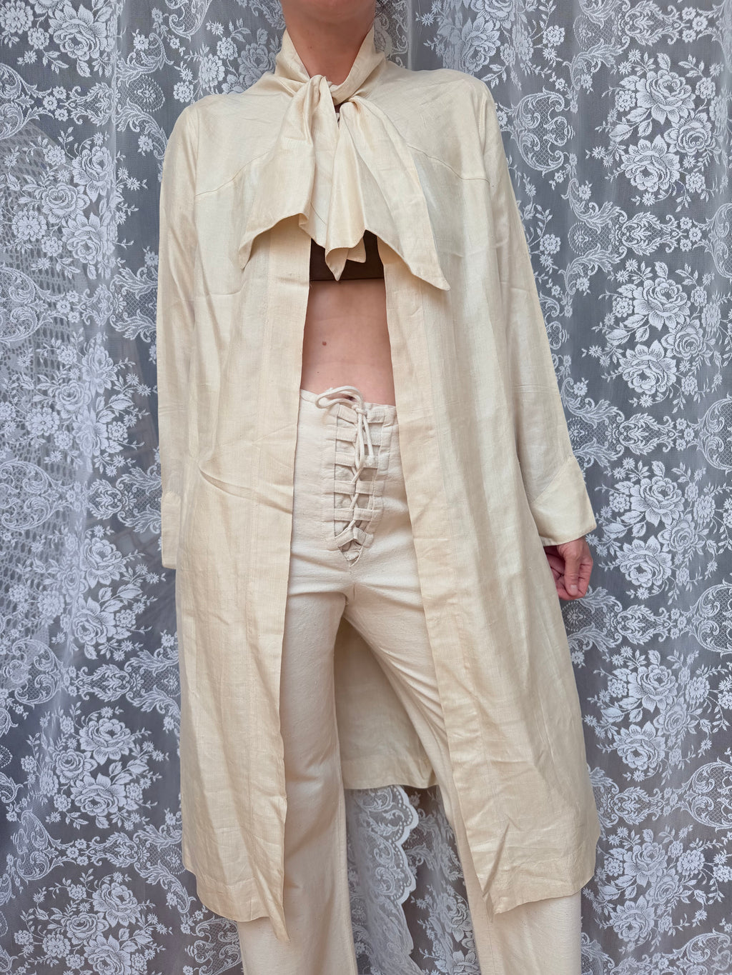 Rare 1920s Pure Silk Cape/House Coat with Pussy Bow Collar