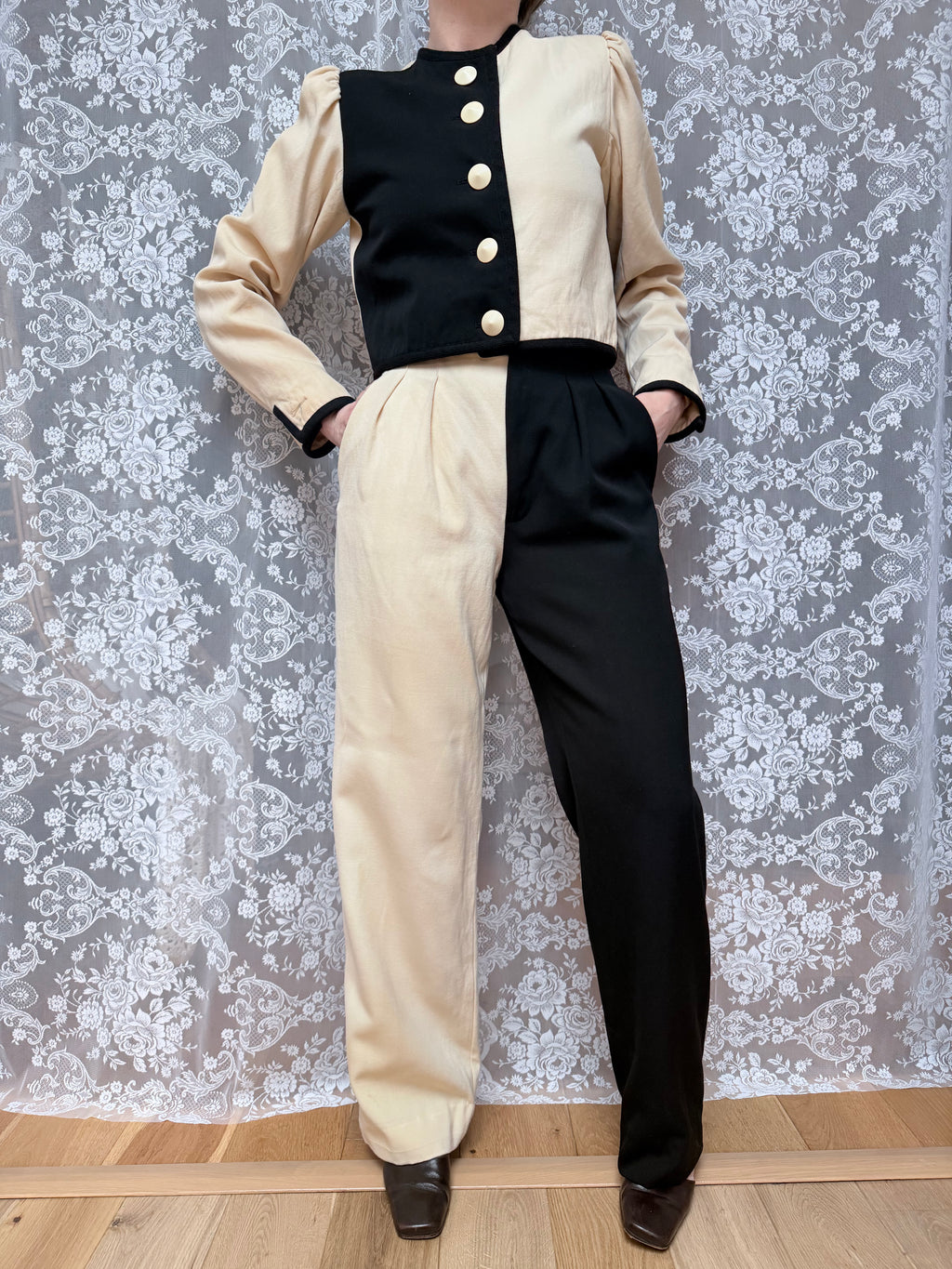 Rare Vintage 1980s YSL Rive Gauche Picasso Collection Black & Ivory Suit