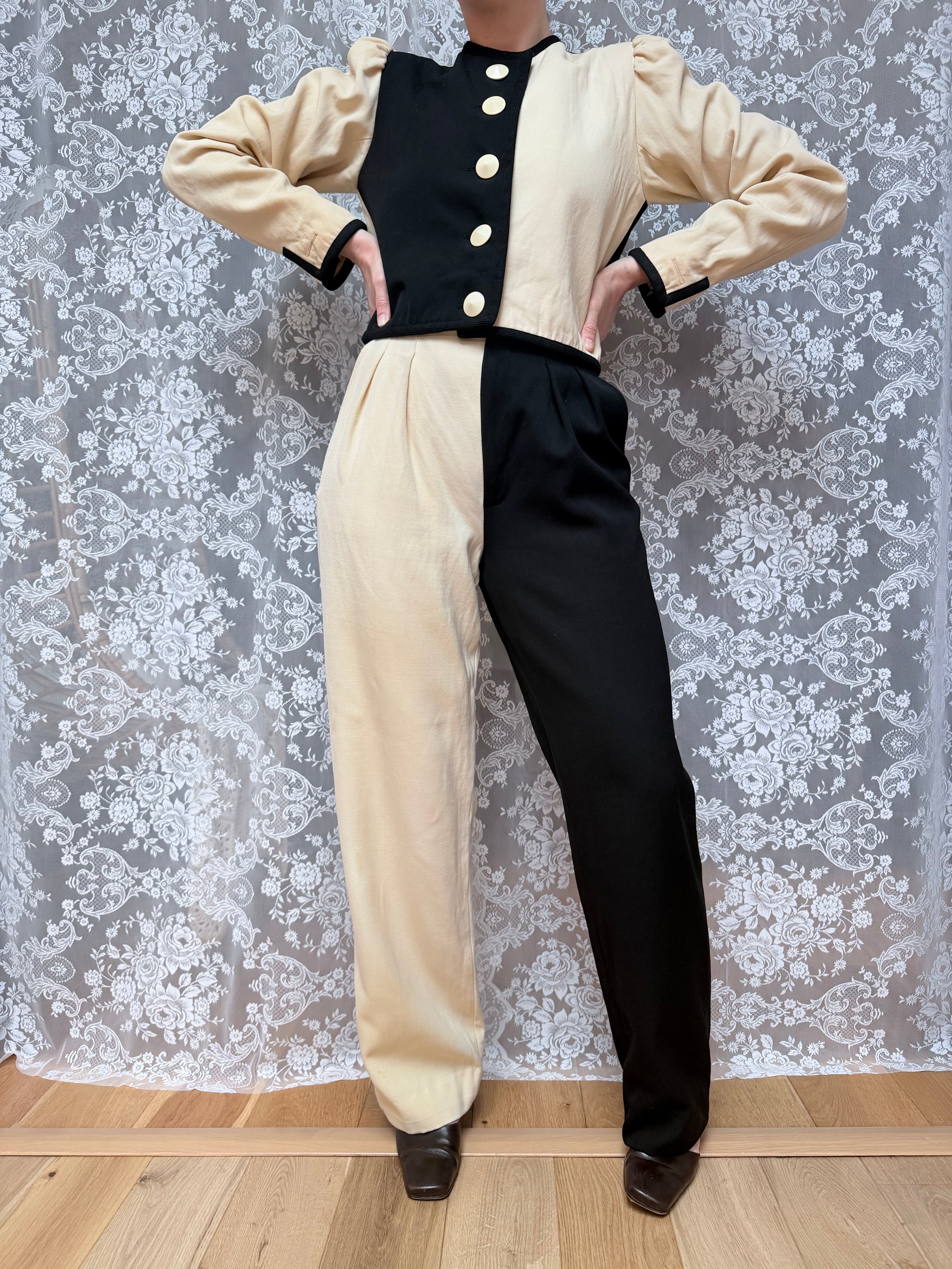 Rare Vintage 1980s YSL Rive Gauche Picasso Collection Black & Ivory Suit