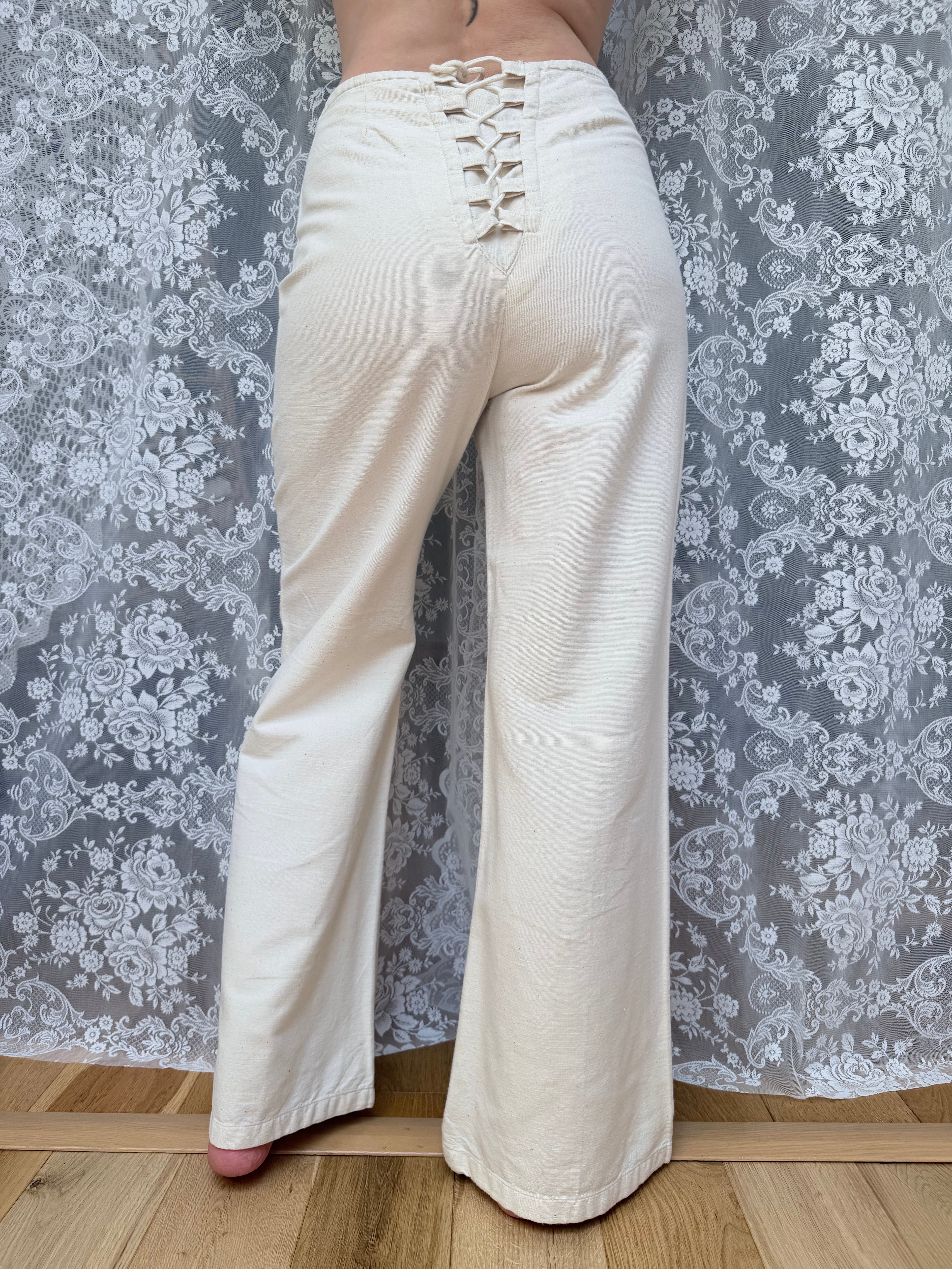 1970s Richard Shops Linen Lace-Up Trousers
