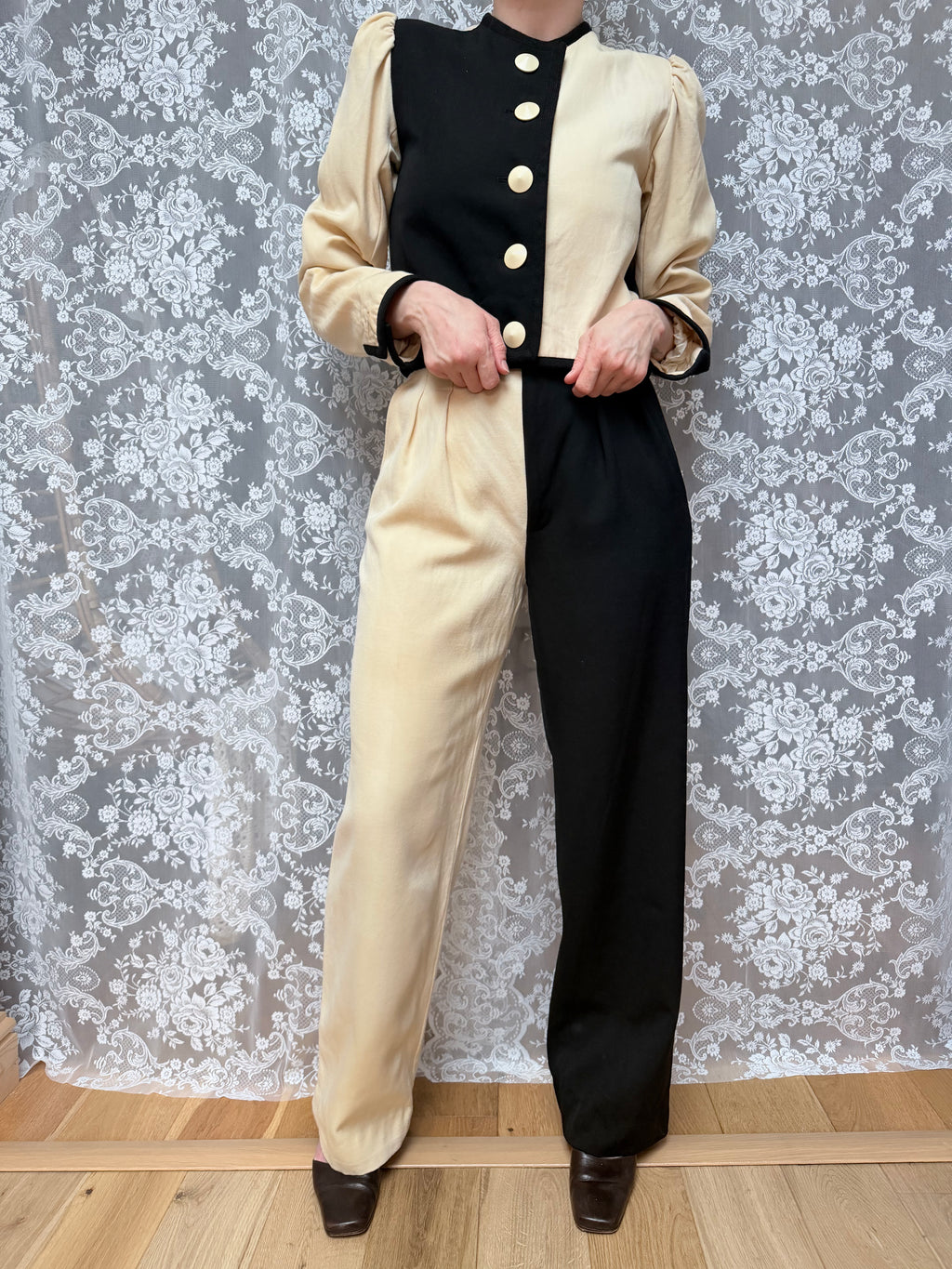 Rare Vintage 1980s YSL Rive Gauche Picasso Collection Black & Ivory Suit