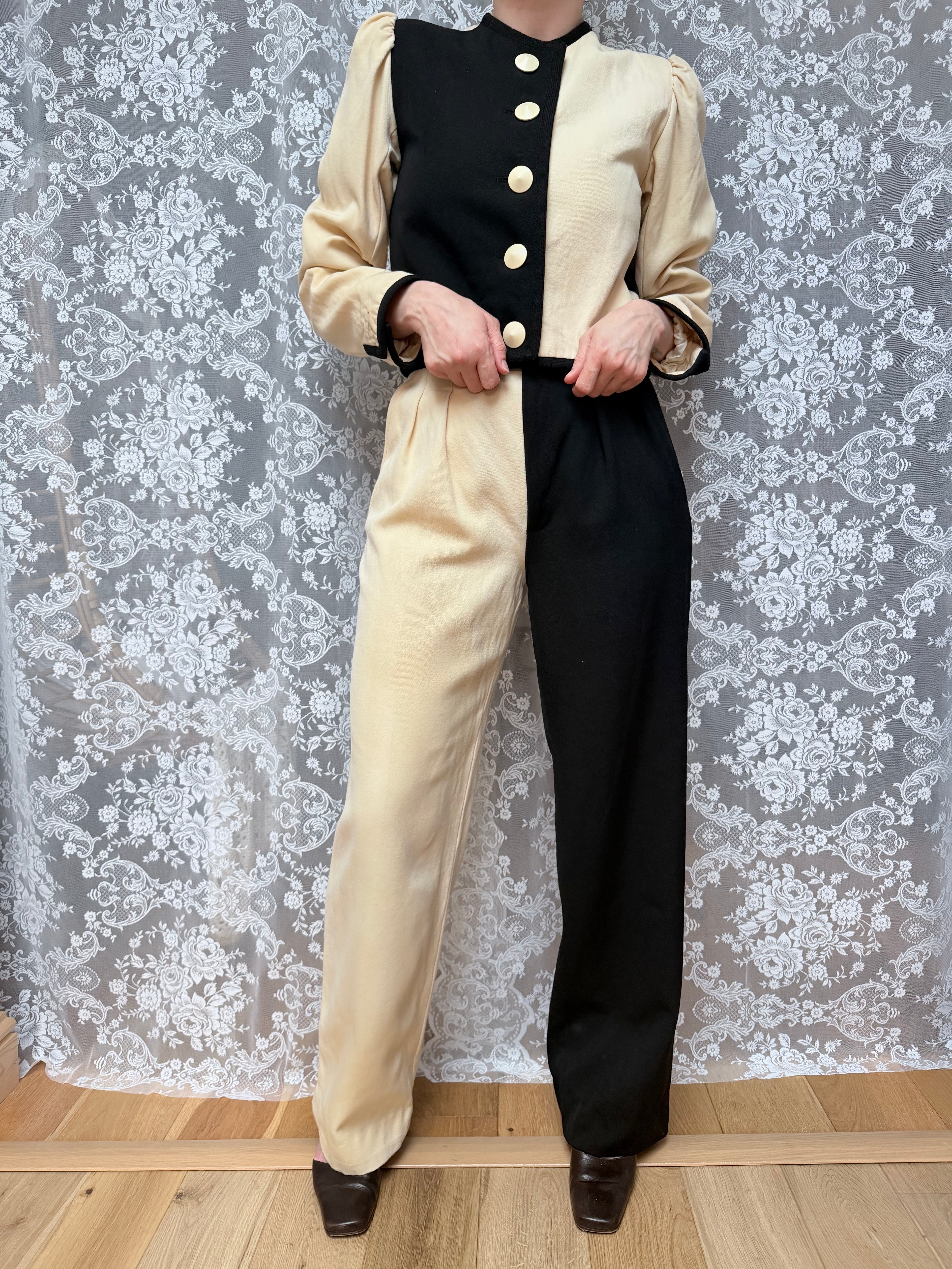 Rare Vintage 1980s YSL Rive Gauche Picasso Collection Black & Ivory Suit