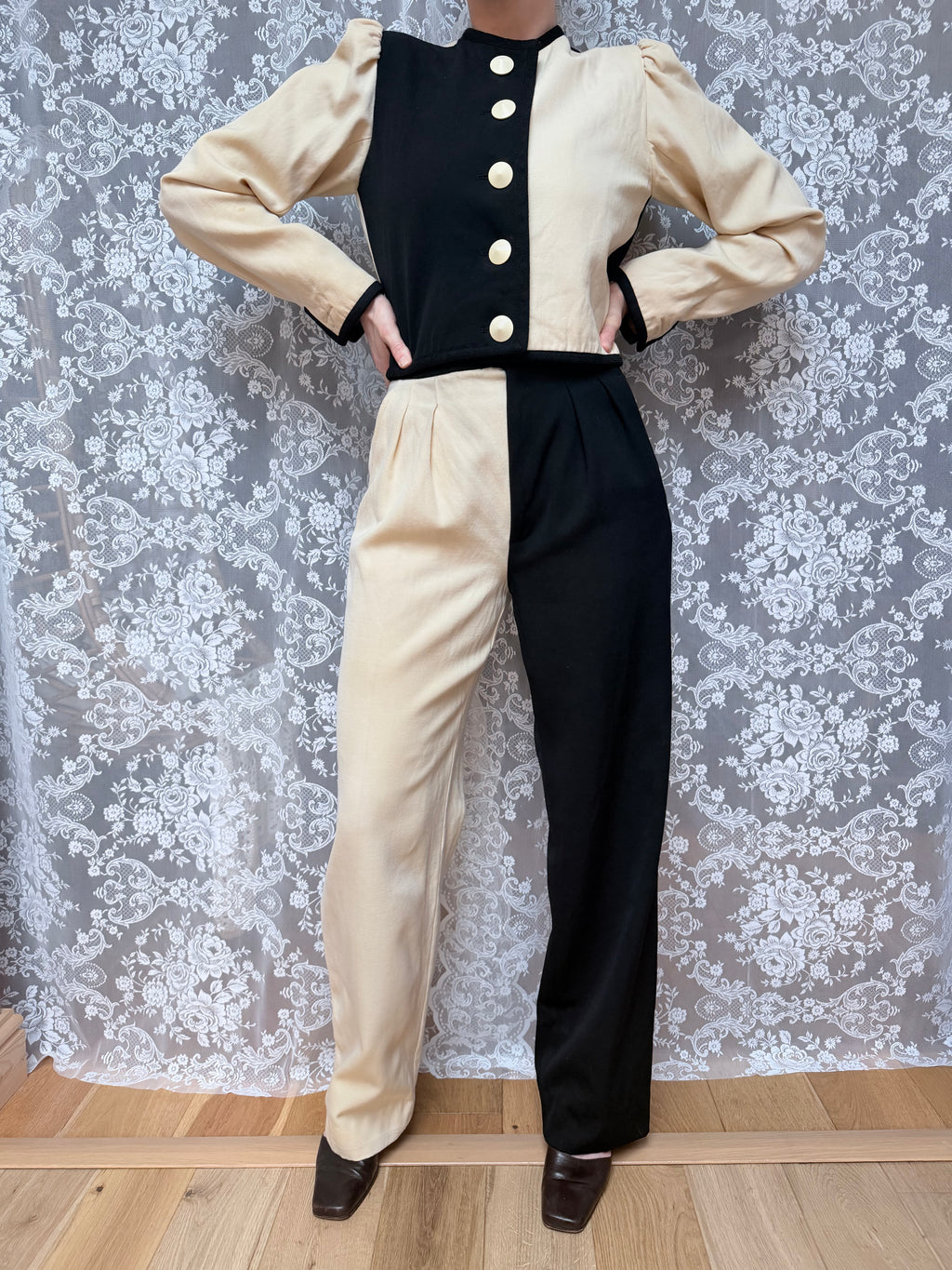 Rare Vintage 1980s YSL Rive Gauche Picasso Collection Black & Ivory Suit