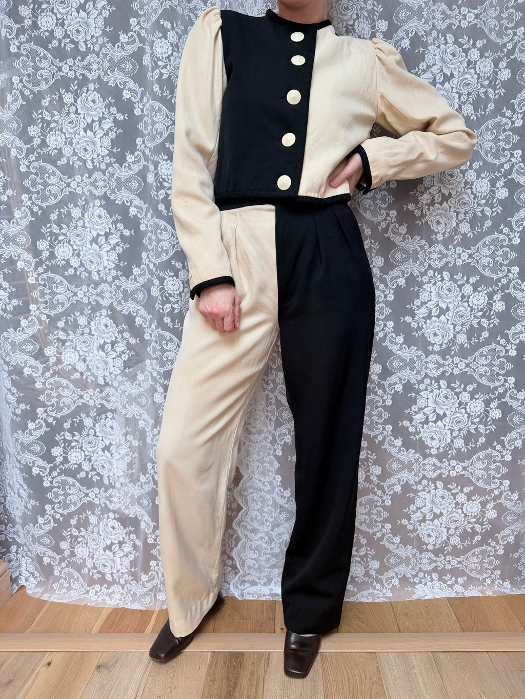 Rare Vintage 1980s YSL Rive Gauche Picasso Collection Black & Ivory Suit