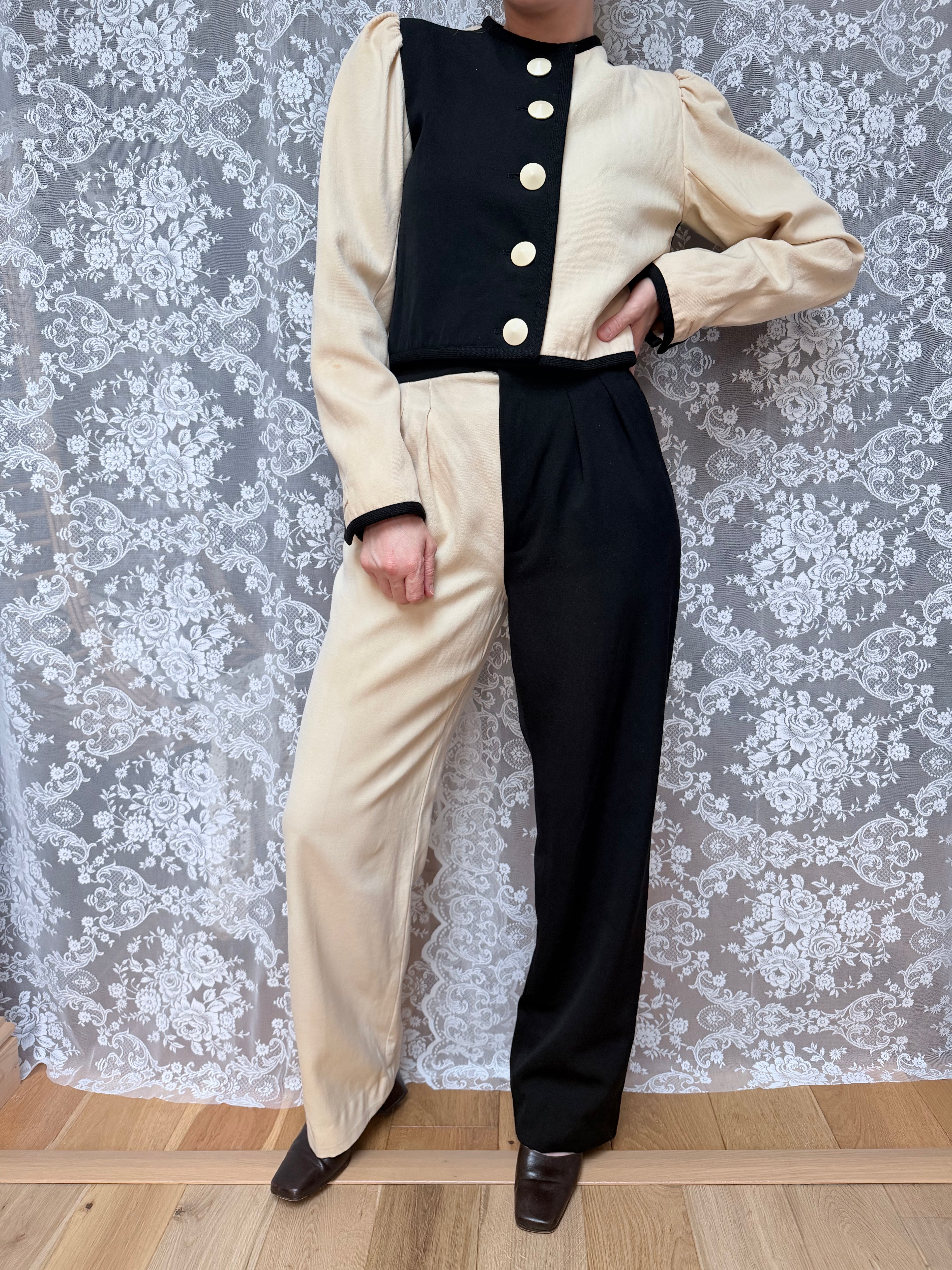 Rare Vintage 1980s YSL Rive Gauche Picasso Collection Black & Ivory Suit