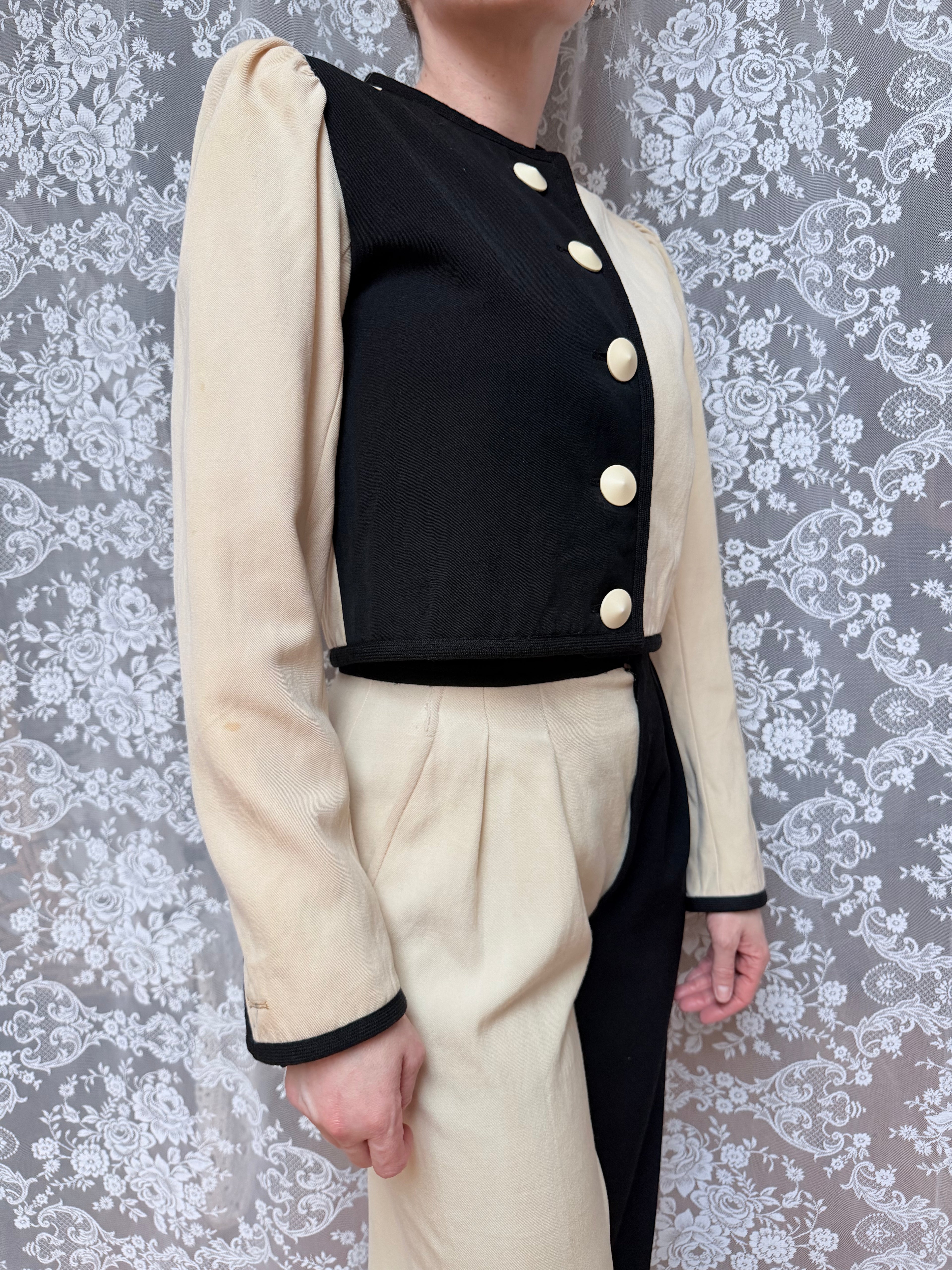 Rare Vintage 1980s YSL Rive Gauche Picasso Collection Black & Ivory Suit