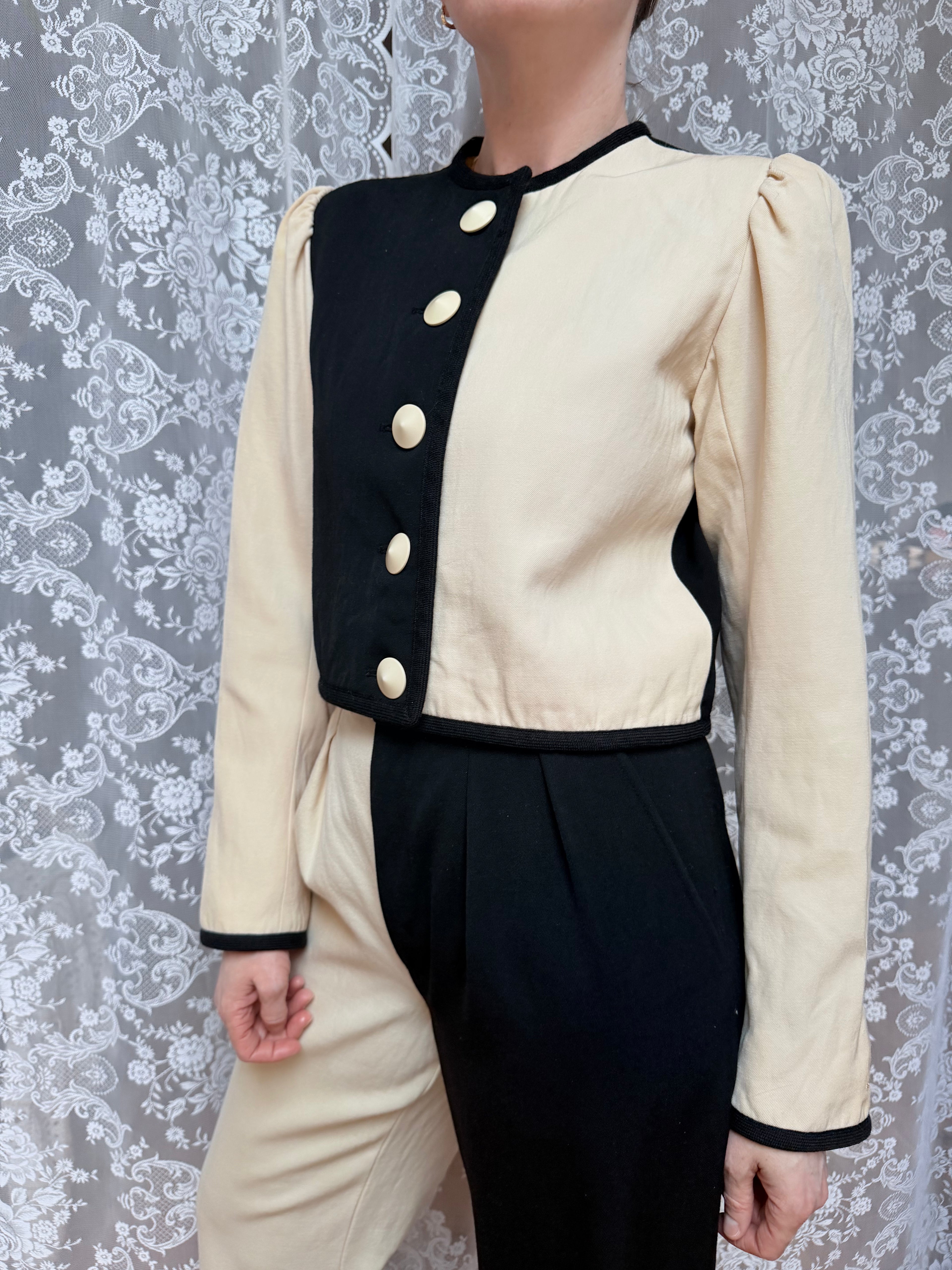 Rare Vintage 1980s YSL Rive Gauche Picasso Collection Black & Ivory Suit