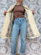 Vintage 1970s/1980s Burberry Beige Single-Breasted Mac Coat with Check Lining