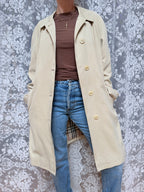 Vintage 1970s/1980s Burberry Beige Single-Breasted Mac Coat with Check Lining