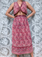 Rare Vintage 1970s Adini Indian Block Print Pink Two Piece