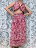 Rare Vintage 1970s Adini Indian Block Print Pink Two Piece