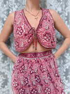 Rare Vintage 1970s Adini Indian Block Print Pink Two Piece
