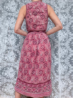 Rare Vintage 1970s Adini Indian Block Print Pink Two Piece
