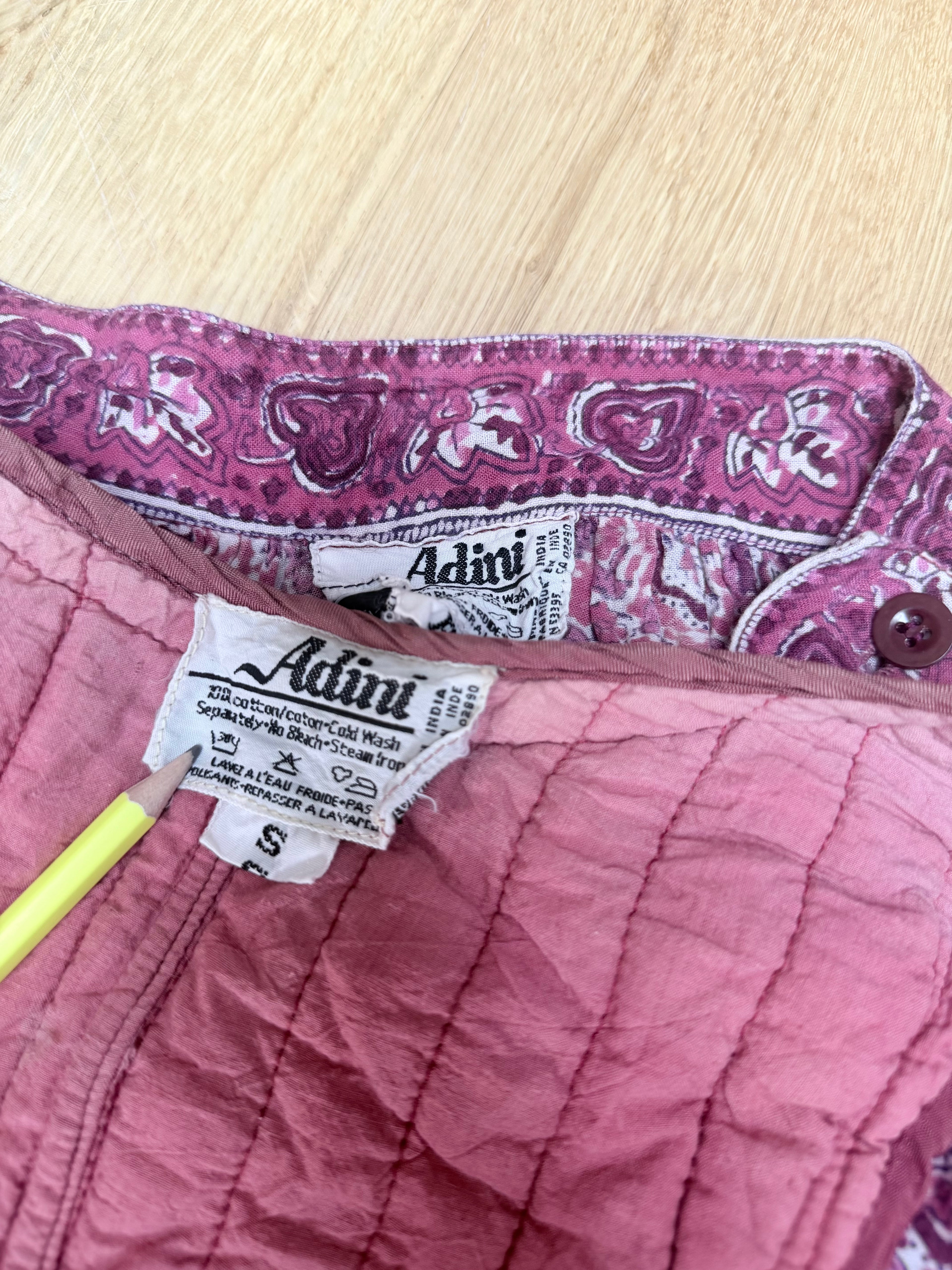 Rare Vintage 1970s Adini Indian Block Print Pink Two Piece