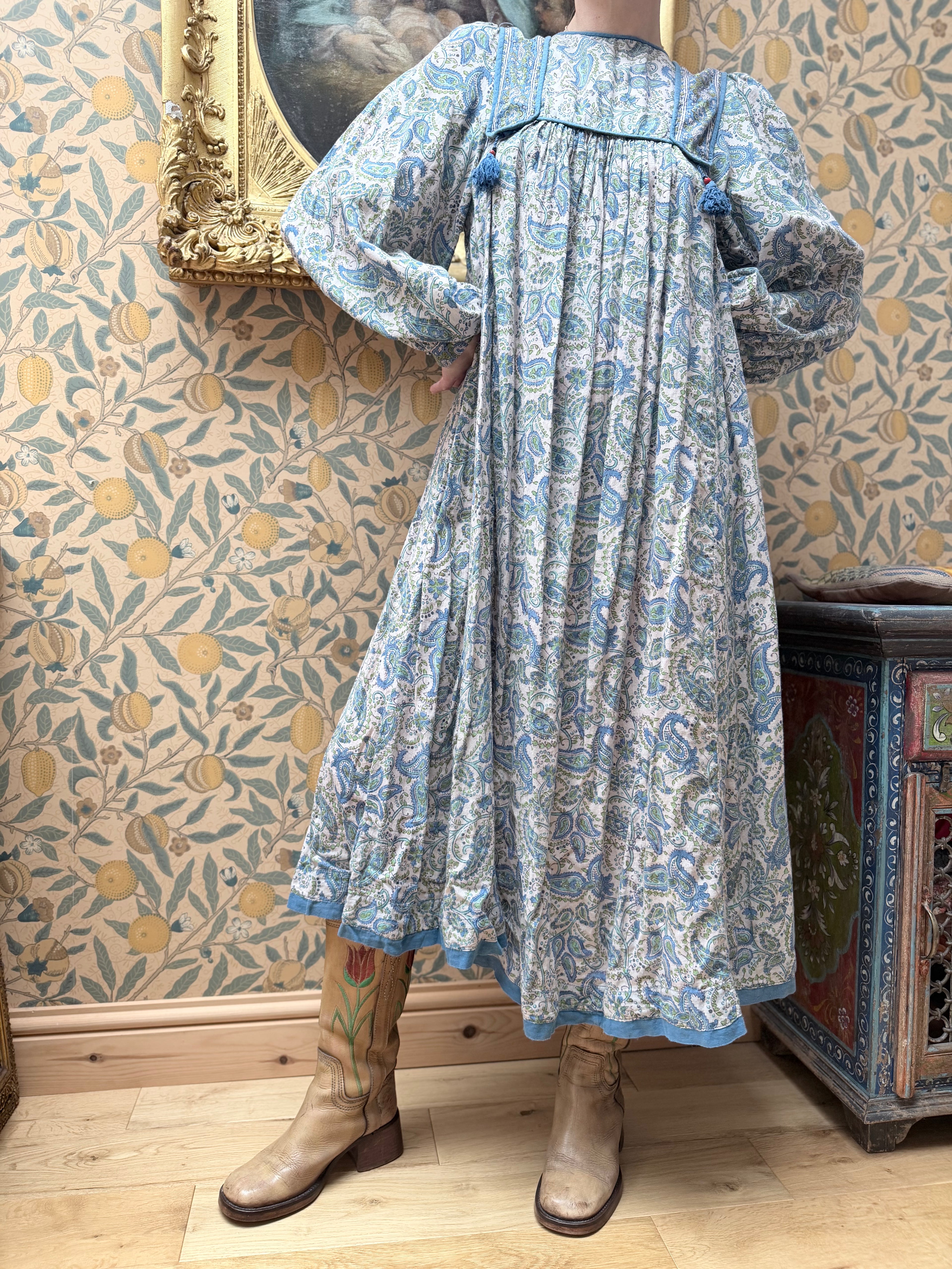 Vintage 1970s Phool Paisley Block Print Bohemian Dress