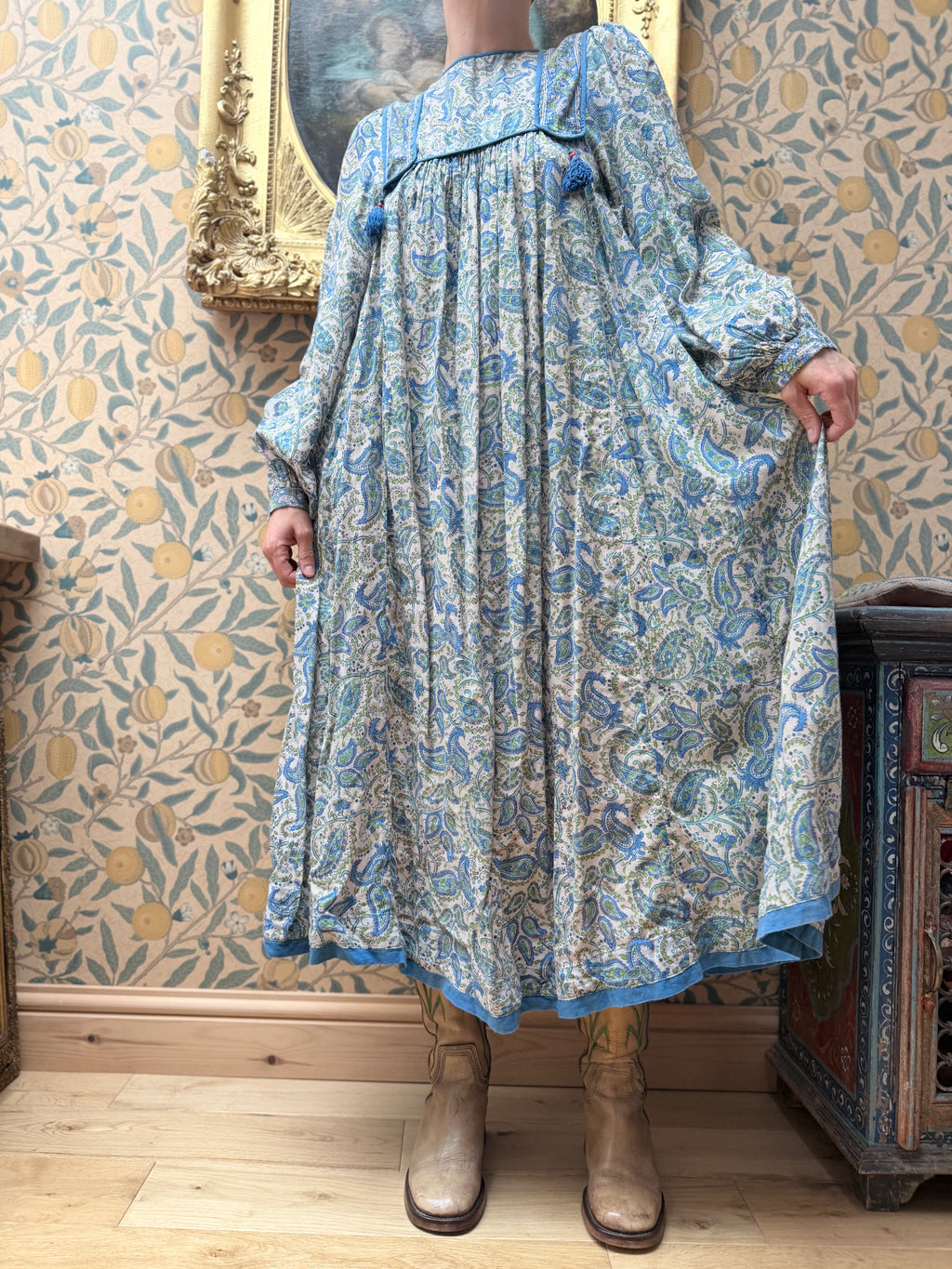 Vintage 1970s Phool Paisley Block Print Bohemian Dress