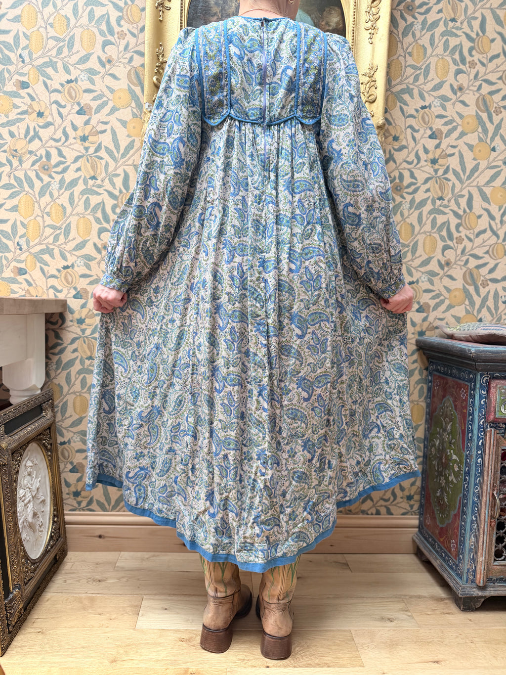 Vintage 1970s Phool Paisley Block Print Bohemian Dress
