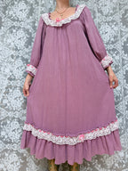 Vintage 1970s Bus Stop by Lee Bender Cheesecloth Cotton Lace Prairie Dress