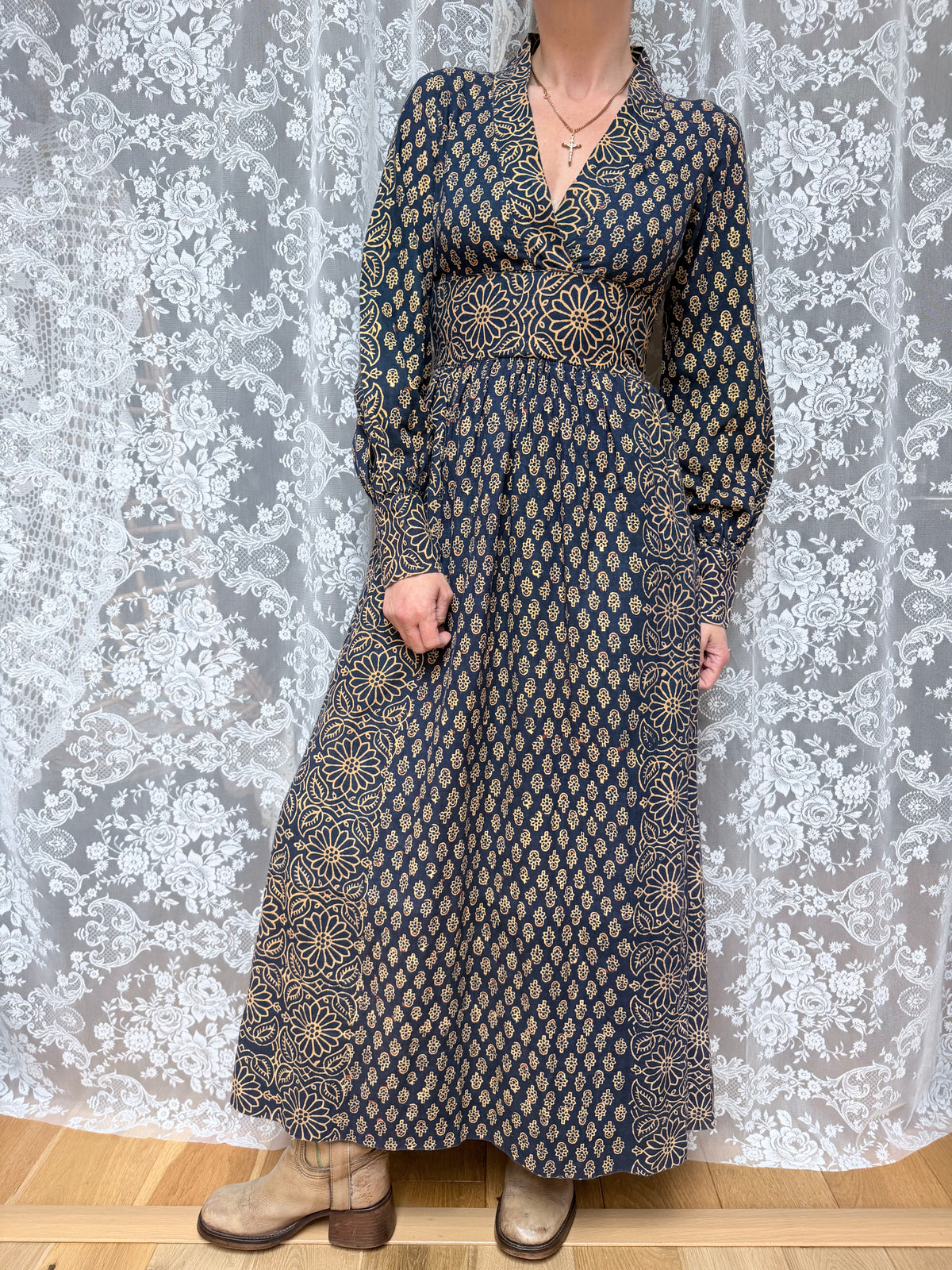 Vintage 1970s India Imports Adini Block Print Boho Maxi Dress