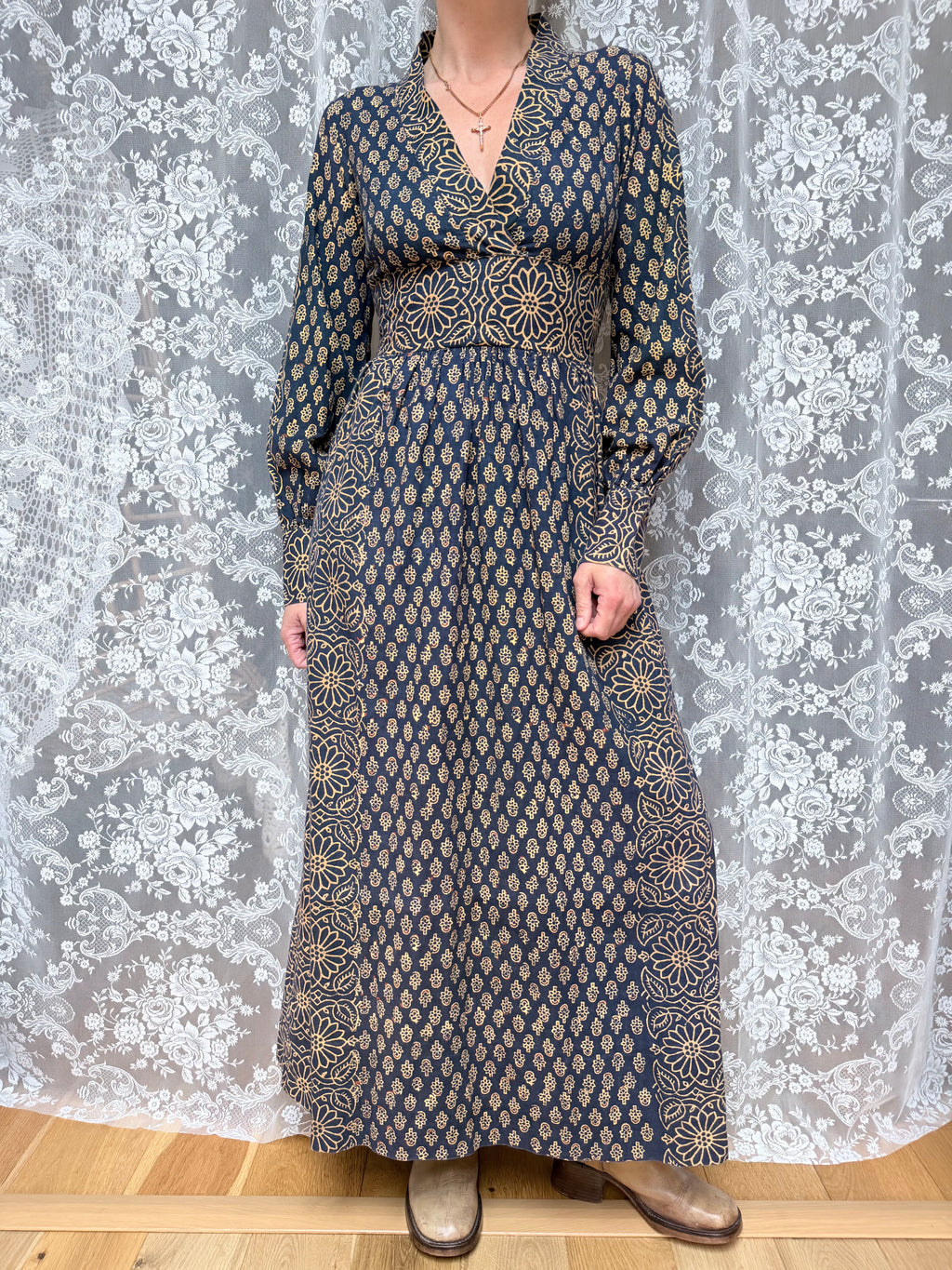 Vintage 1970s India Imports Adini Block Print Boho Maxi Dress