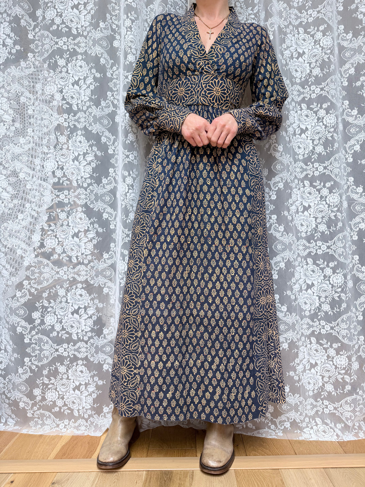 Vintage 1970s India Imports Adini Block Print Boho Maxi Dress