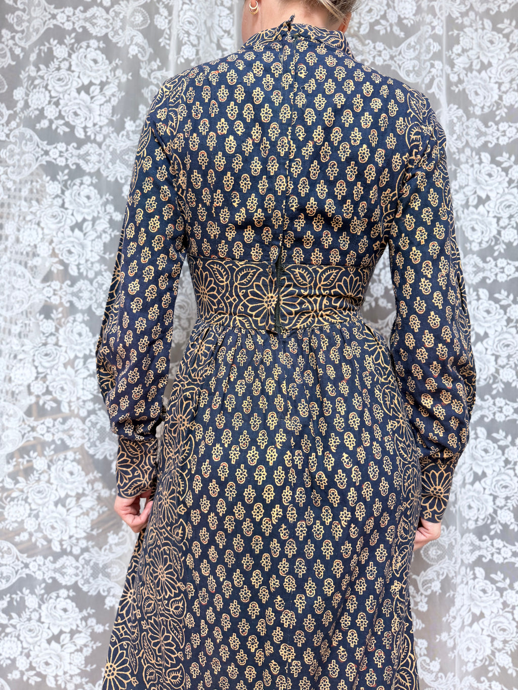 Vintage 1970s India Imports Adini Block Print Boho Maxi Dress
