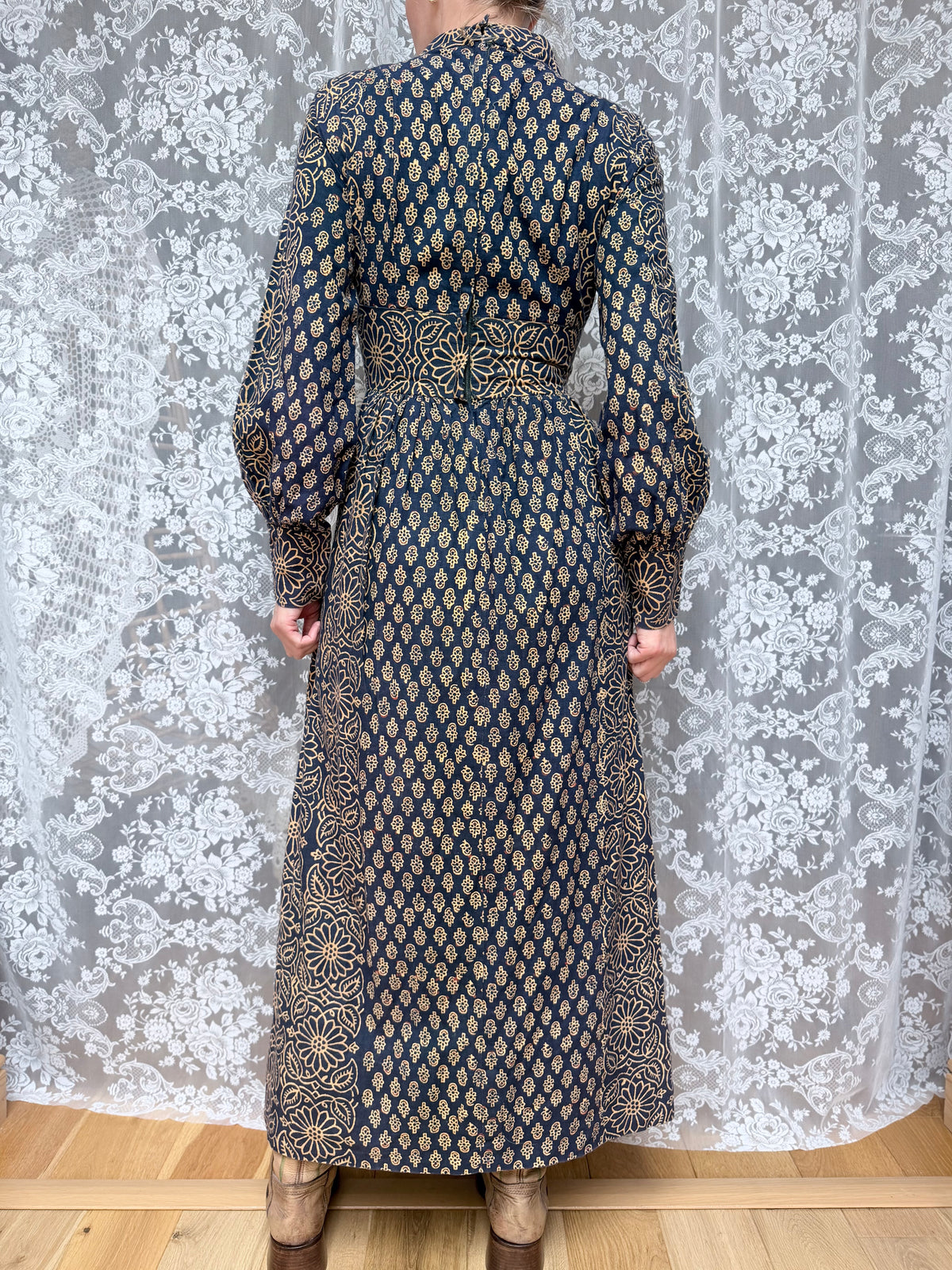 Vintage 1970s India Imports Adini Block Print Boho Maxi Dress