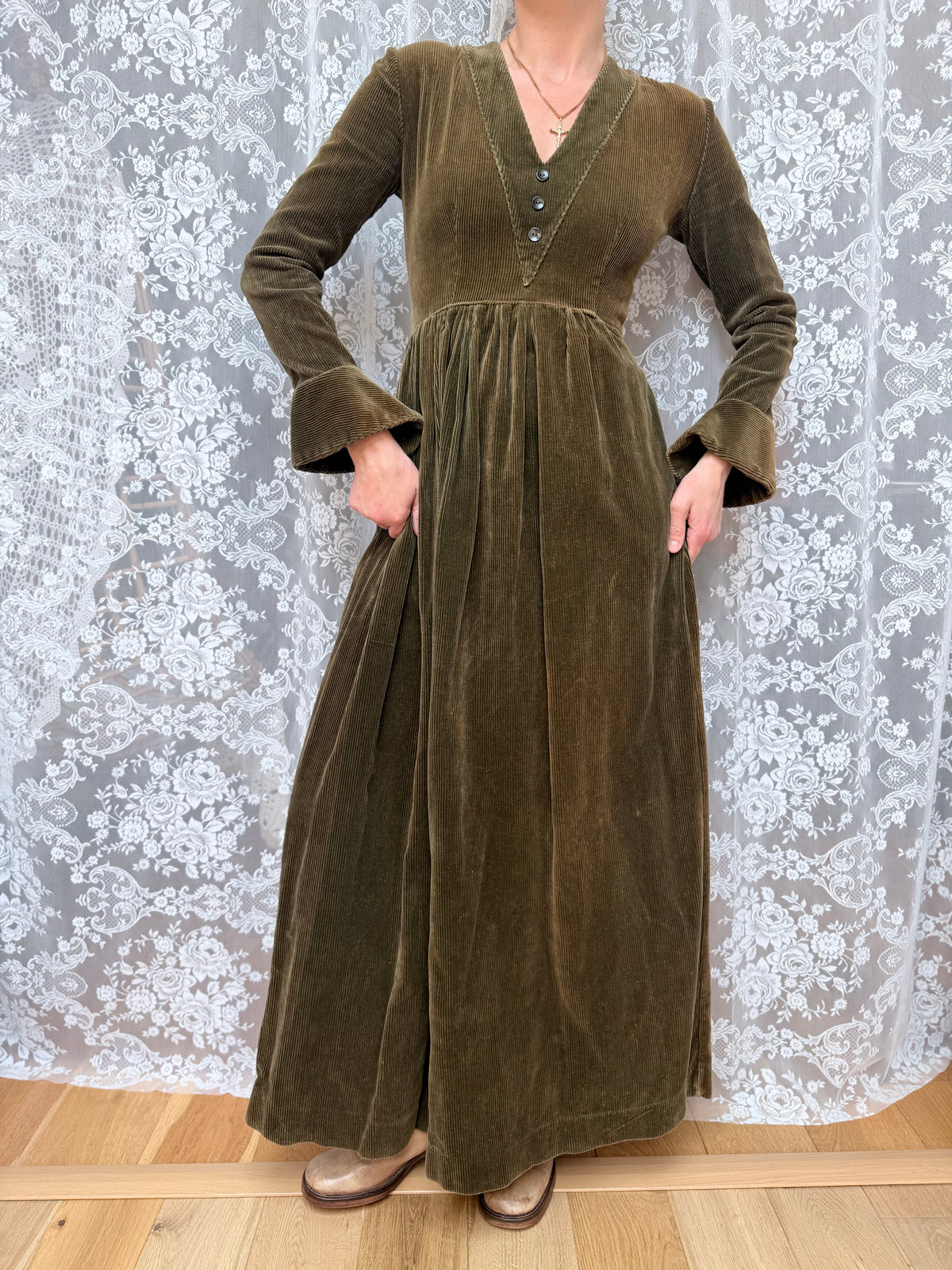 Vintage 1970s Laura Ashley Early Label Revival Bell Sleeve Dress
