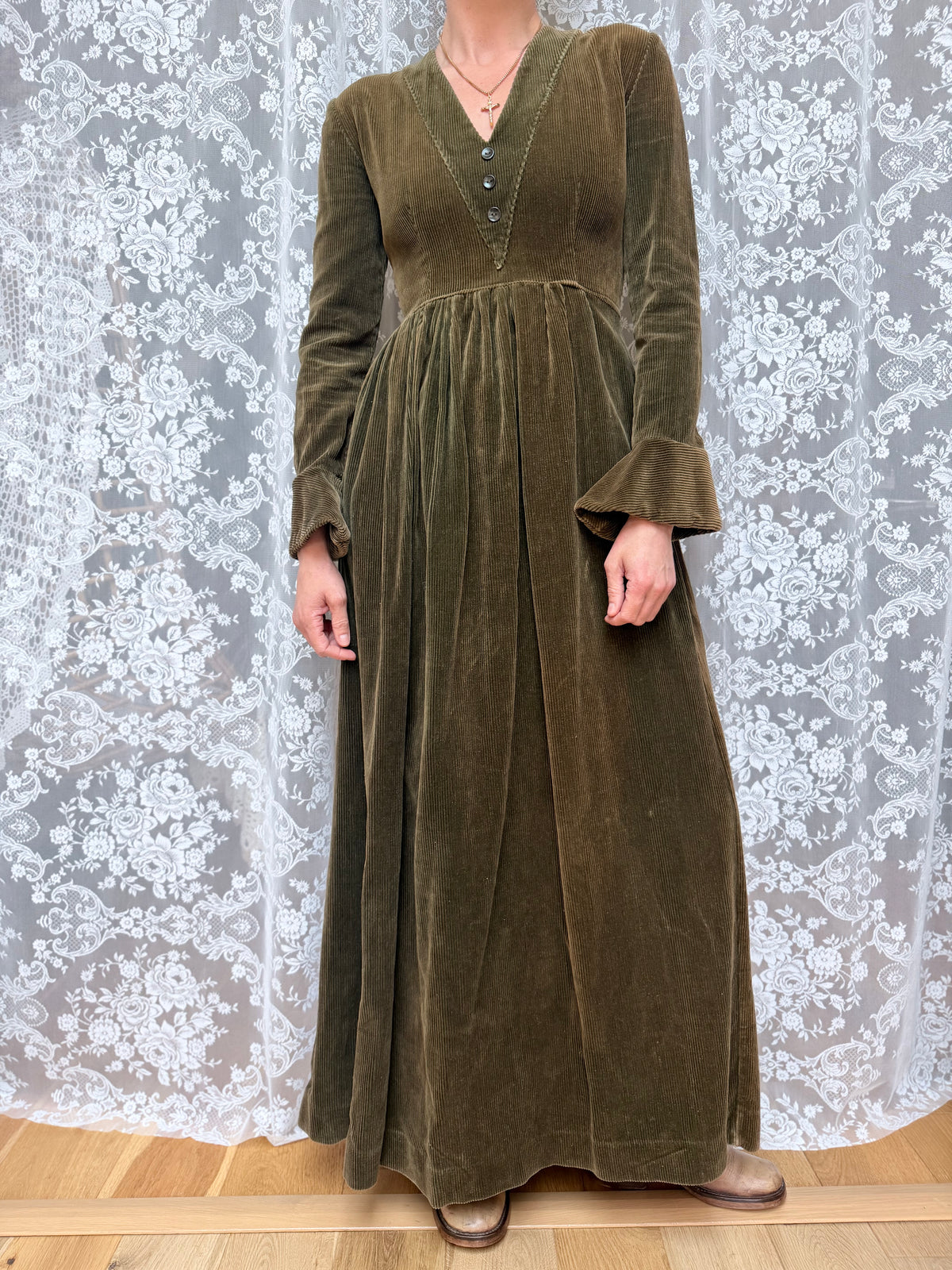 Vintage 1970s Laura Ashley Early Label Revival Bell Sleeve Dress