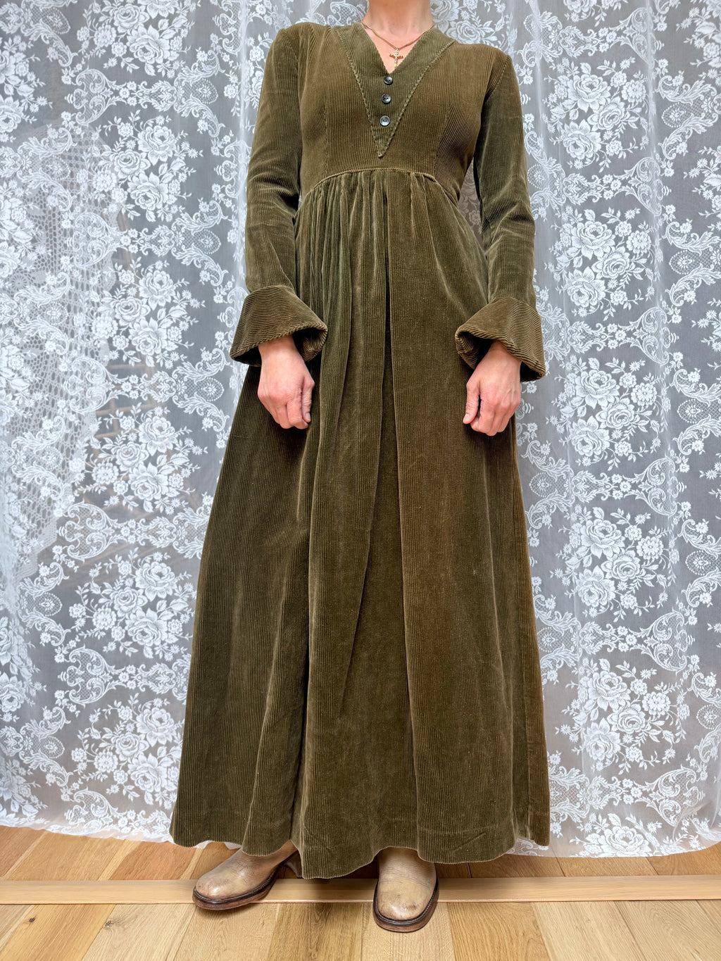 Vintage 1970s Laura Ashley Early Label Revival Bell Sleeve Dress