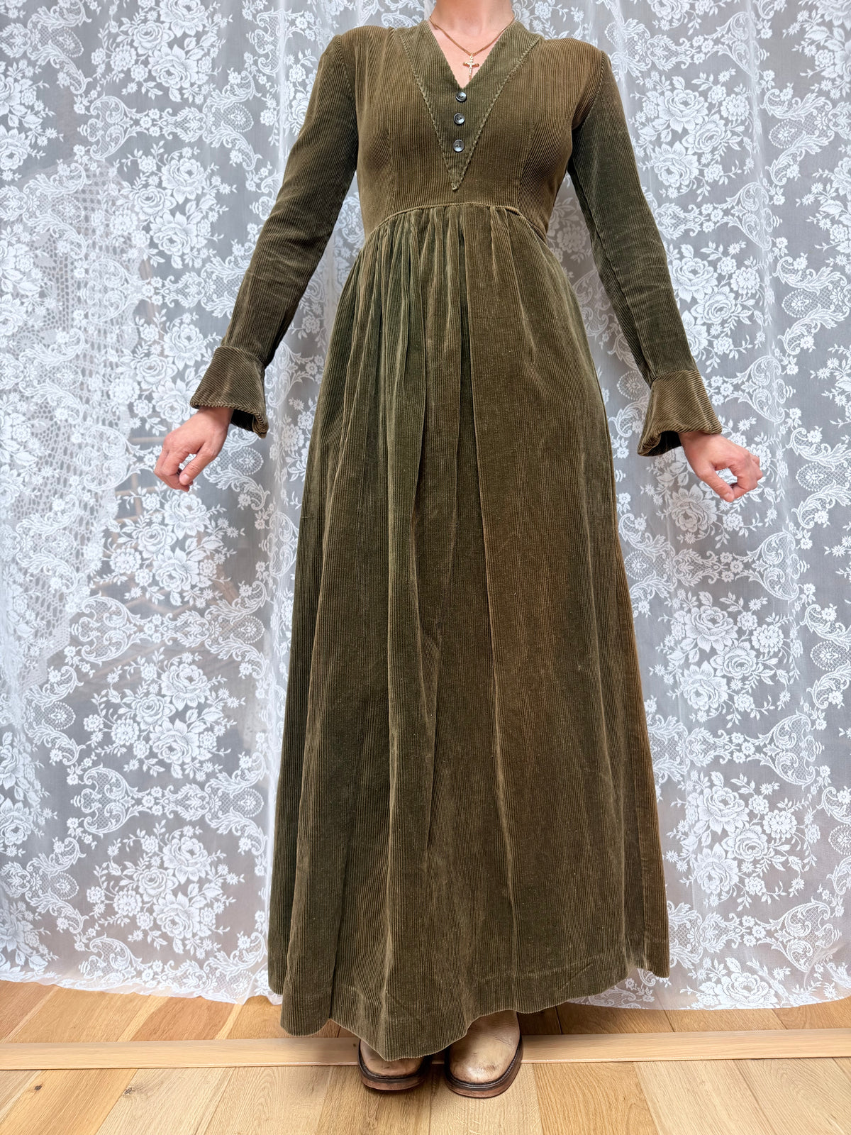 Vintage 1970s Laura Ashley Early Label Revival Bell Sleeve Dress
