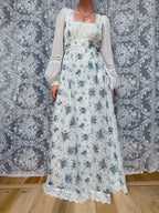 Vintage 1970s Gunne Sax Milk Maid Floral White Prairie Dress