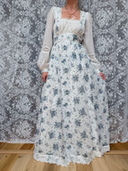 Vintage 1970s Gunne Sax Milk Maid Floral White Prairie Dress