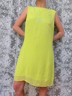 Vintage 1990s Versus Gianni Versace Bright Green Rhinestone Star Dress
