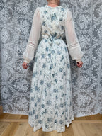 Vintage 1970s Gunne Sax Milk Maid Floral White Prairie Dress