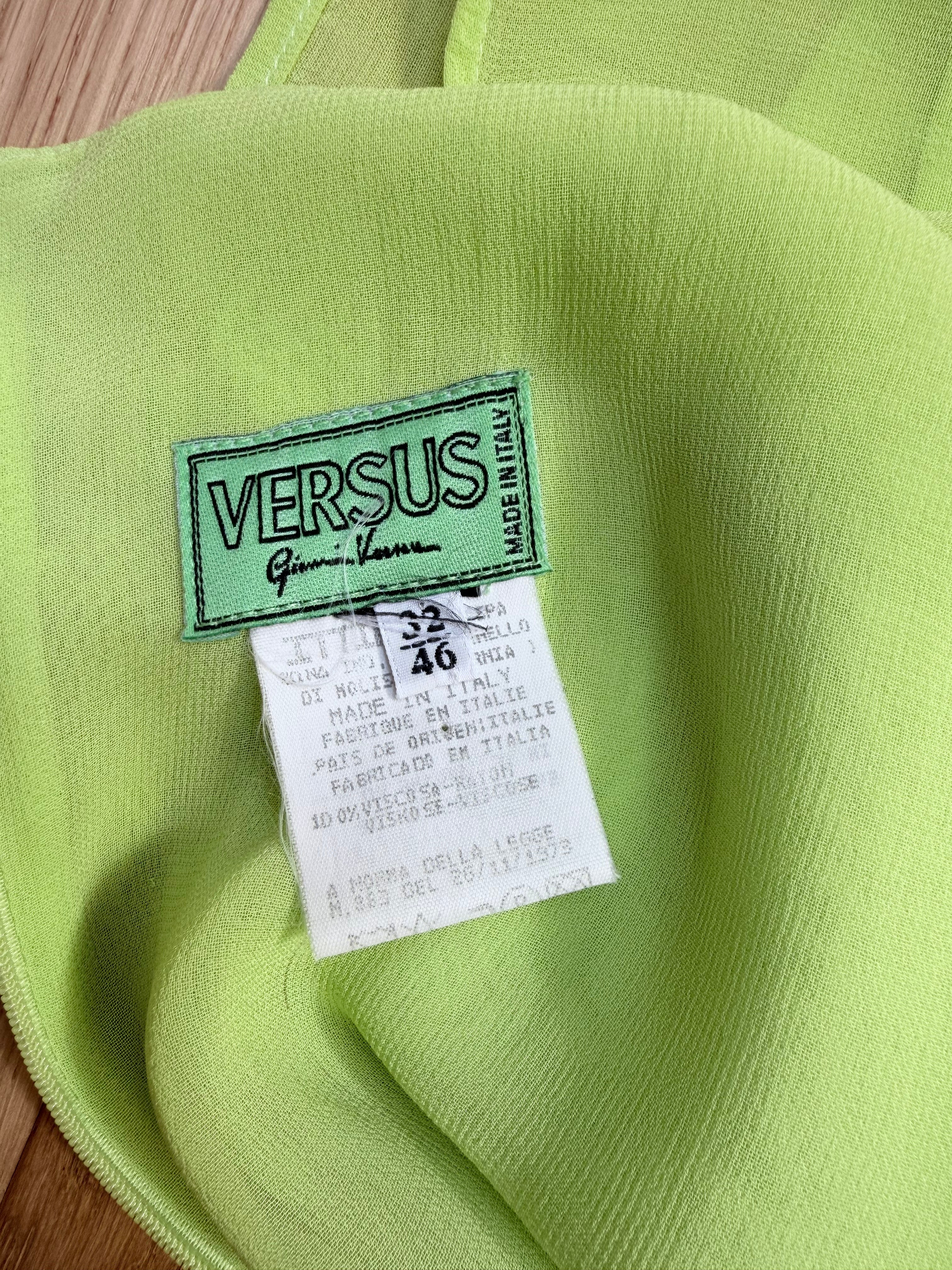 Vintage 1990s Versus Gianni Versace Bright Green Rhinestone Star Dress