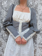 Rare Vintage 1970s Gunne Sax Blue Gingham Milkmaid Prairie Maxi Dress