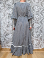 Rare Vintage 1970s Gunne Sax Blue Gingham Milkmaid Prairie Maxi Dress