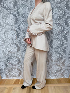 Rare Vintage 1990s Thierry Mugler Cream Striped Suit