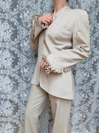 Rare Vintage 1990s Thierry Mugler Cream Striped Suit