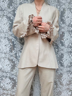 Rare Vintage 1990s Thierry Mugler Cream Striped Suit