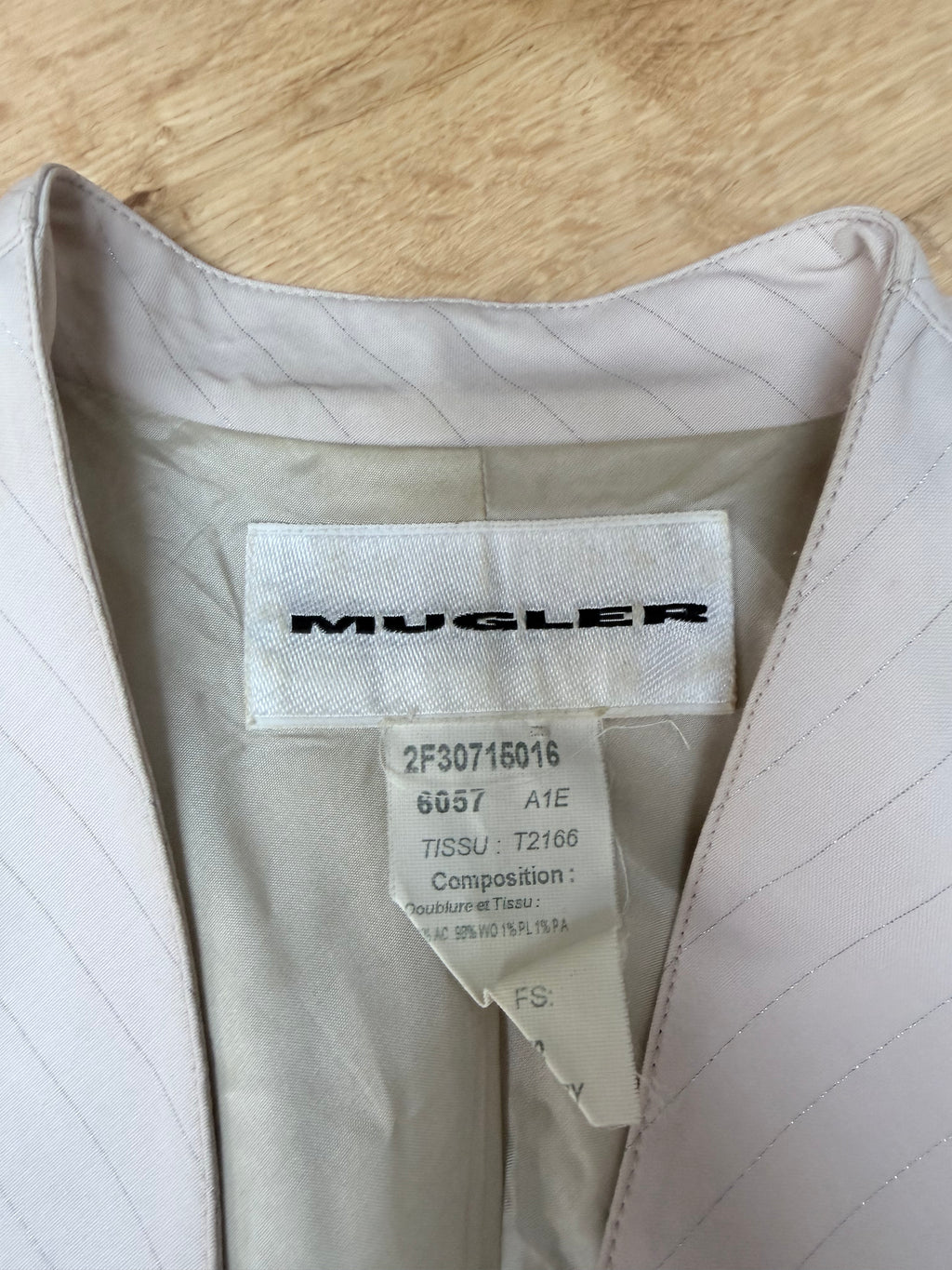 Rare Vintage 1990s Thierry Mugler Cream Striped Suit