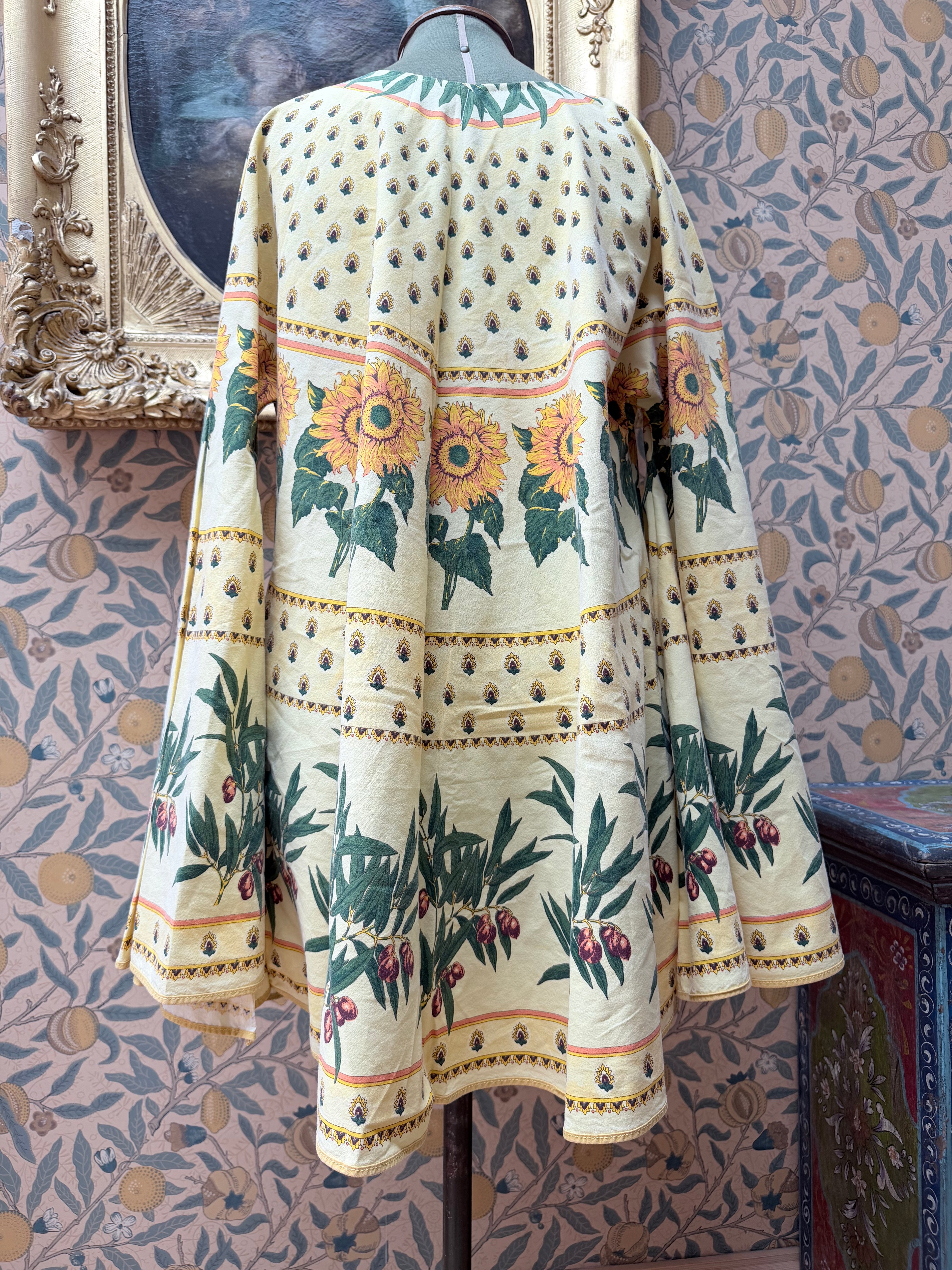 Vintage Sunflower Block Print Handmade Festival Mini Dress