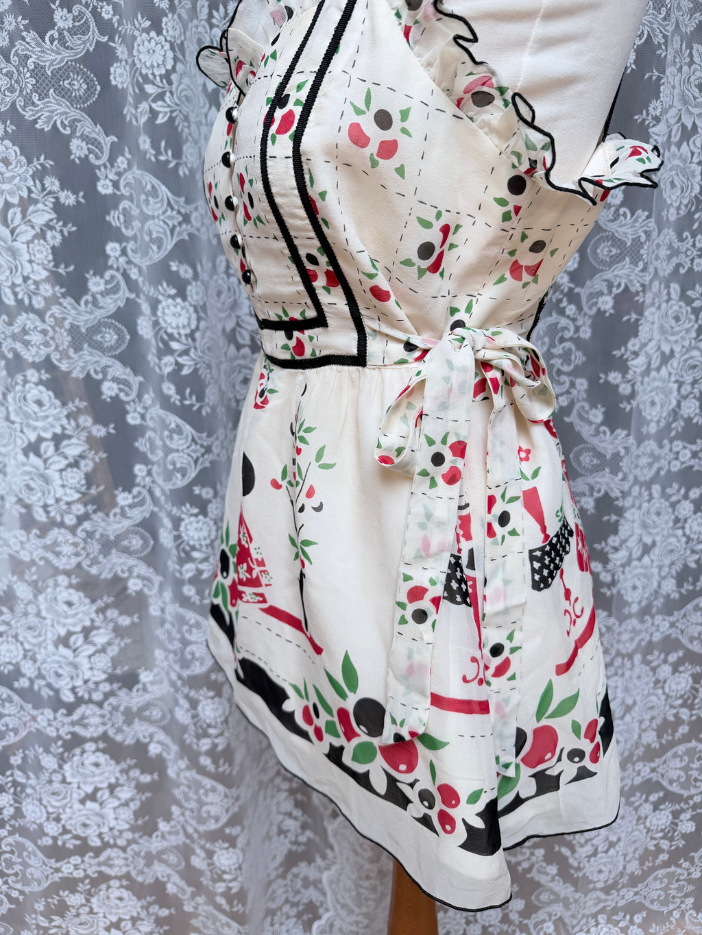 Rare Vintage Y2K Anna Sui Catwalk Silk Folk Art Peplum Top