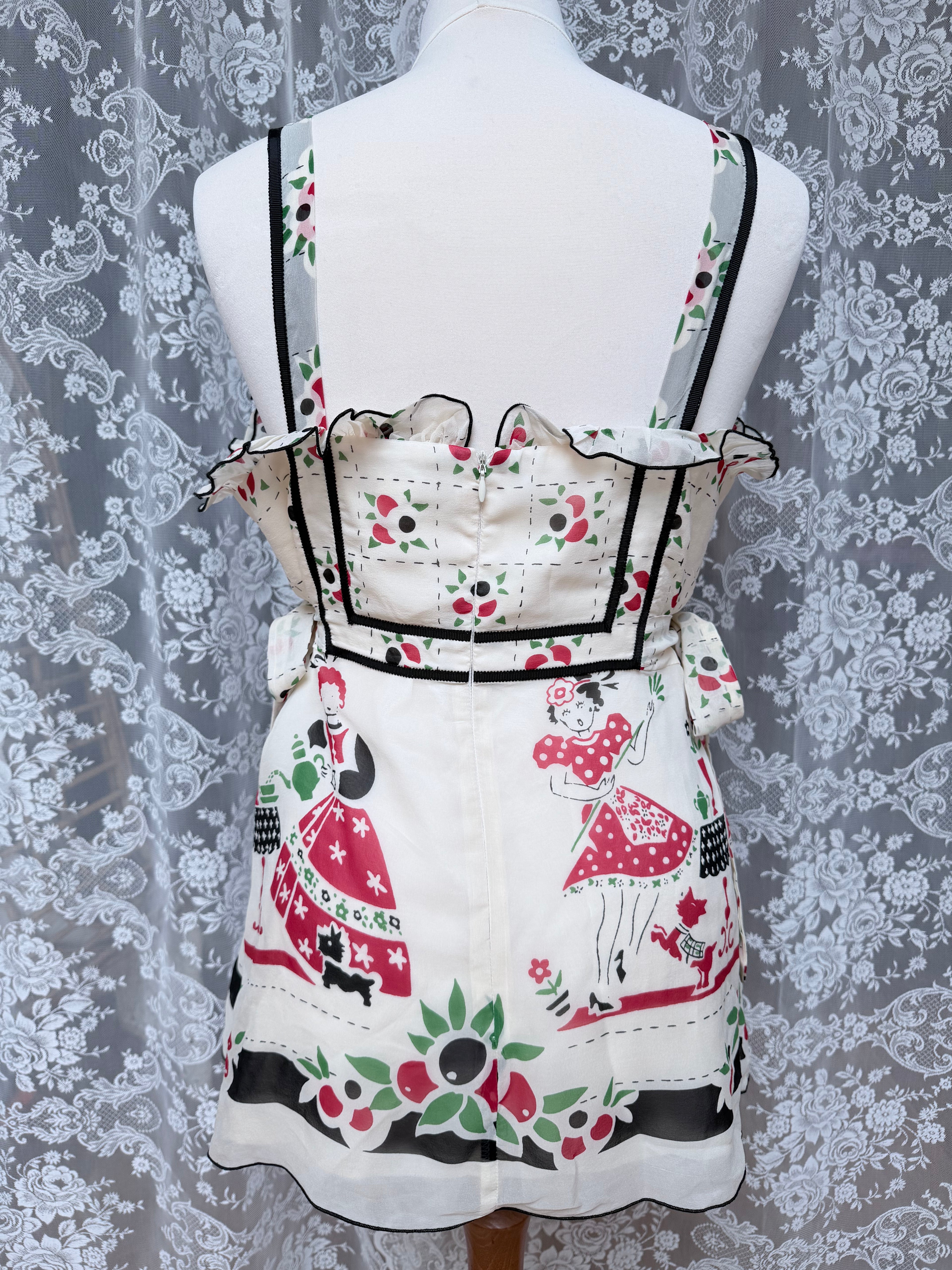 Rare Vintage Y2K Anna Sui Catwalk Silk Folk Art Peplum Top