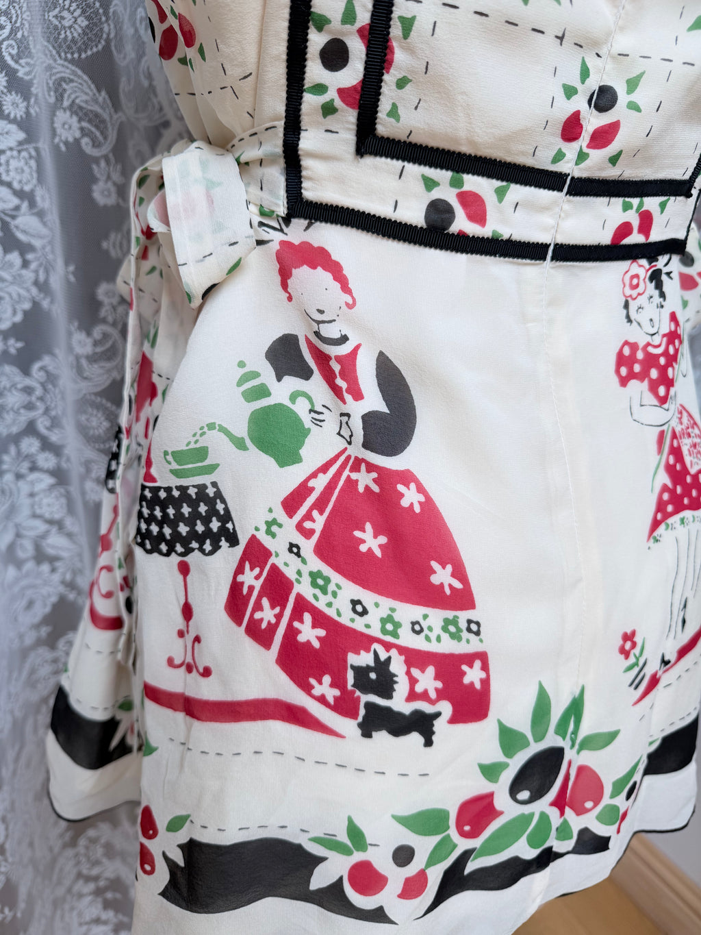 Rare Vintage Y2K Anna Sui Catwalk Silk Folk Art Peplum Top