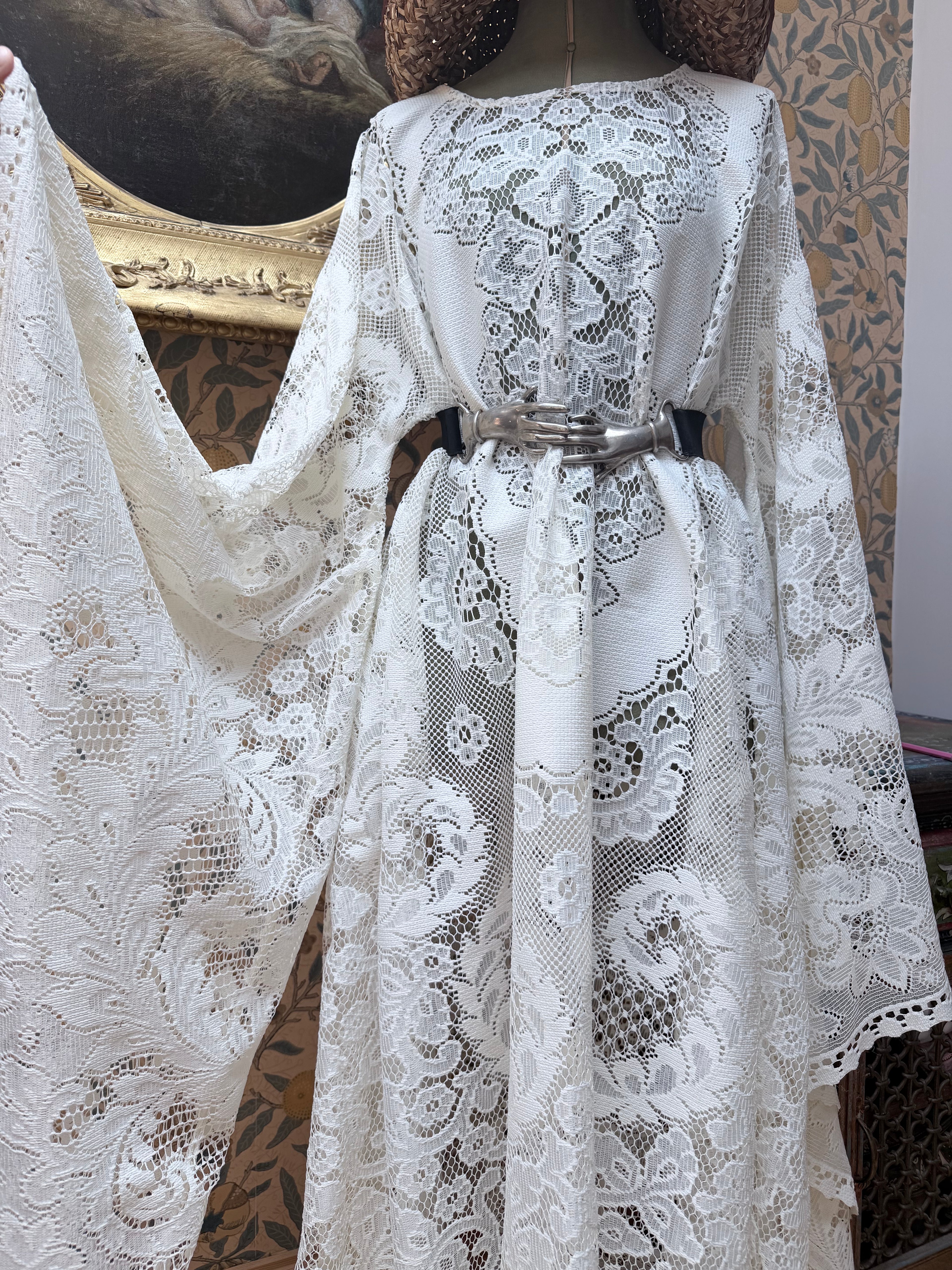 Cream Antique Lace Bell Sleeve Handmade Maxi Dress – Kendall's Vintage Collections