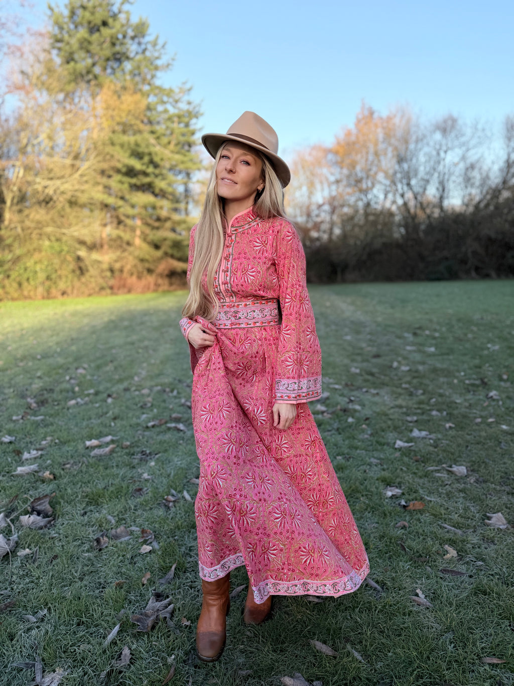 The Florence in Pink – Handmade Block Print Dress